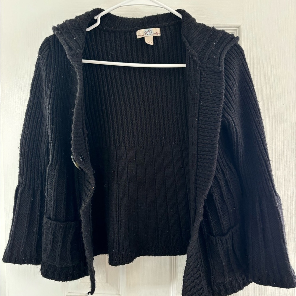Black Buttoned Sweater with Hood